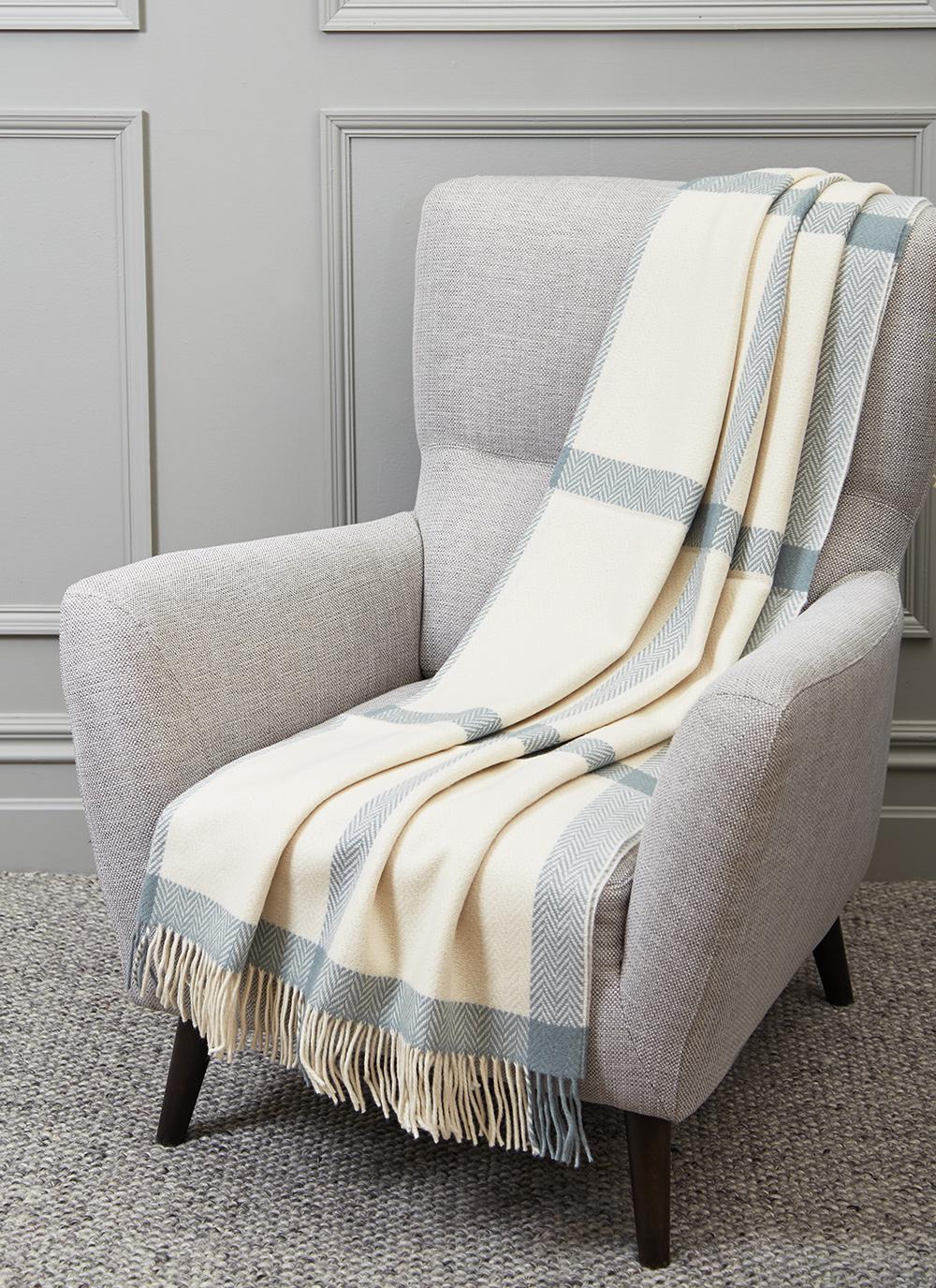 Sage Windowpane Wool Cashmere Throw Blarney